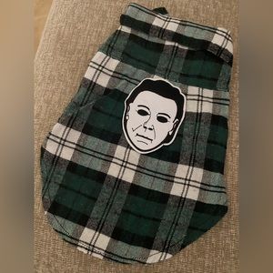 Jason horror Halloween dog cat flannel shirt medium green holiday polo button